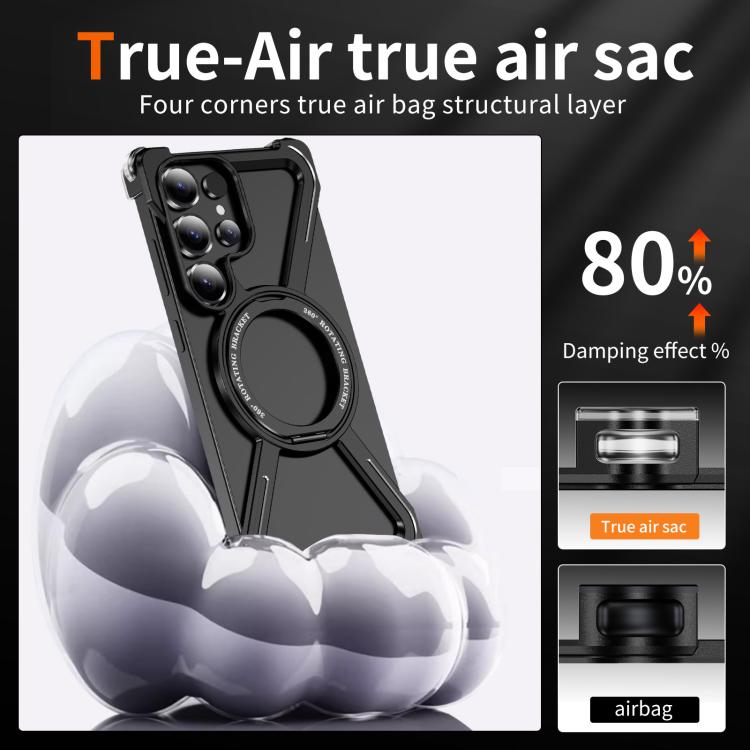 For Samsung Galaxy S25 Ultra 5G Titanium Alloy MagSafe Magnetic Airbag Shockproof Phone Case(Black) - Galaxy S25 Ultra 5G Cases by buy2fix | Online Shopping UK | buy2fix