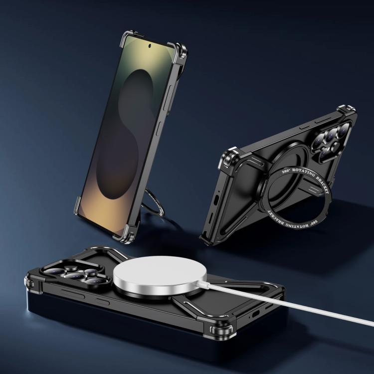 For Samsung Galaxy S25 Ultra 5G Titanium Alloy MagSafe Magnetic Airbag Shockproof Phone Case(Black) - Galaxy S25 Ultra 5G Cases by buy2fix | Online Shopping UK | buy2fix