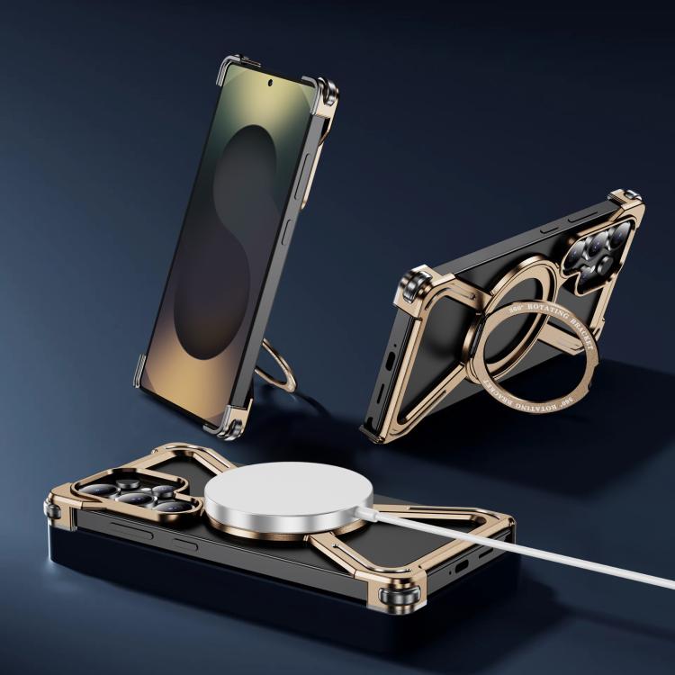 For Samsung Galaxy S25 Ultra 5G Titanium Alloy MagSafe Magnetic Airbag Shockproof Phone Case(Desert Gold) - Galaxy S25 Ultra 5G Cases by buy2fix | Online Shopping UK | buy2fix