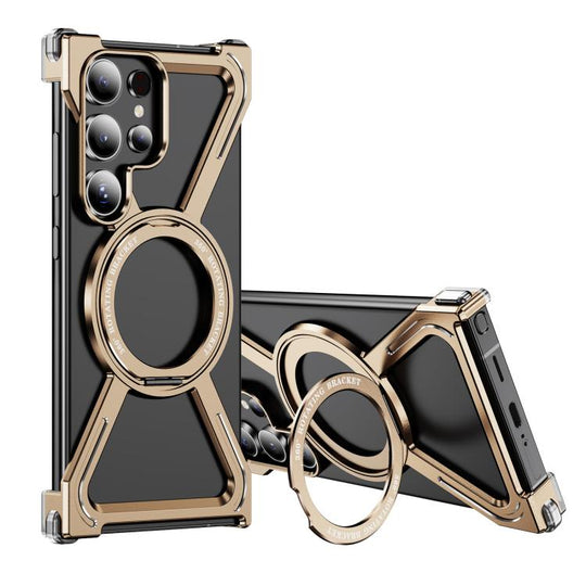 For Samsung Galaxy S24 Ultra 5G Titanium Alloy MagSafe Magnetic Airbag Shockproof Phone Case(Desert Gold)