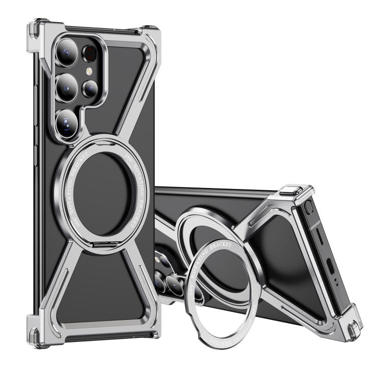 For Samsung Galaxy S24 Ultra 5G Titanium Alloy MagSafe Magnetic Airbag Shockproof Phone Case(Silver) - Galaxy S24 Ultra 5G Cases by buy2fix | Online Shopping UK | buy2fix