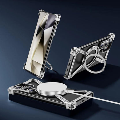 For Samsung Galaxy S24 Ultra 5G Titanium Alloy MagSafe Magnetic Airbag Shockproof Phone Case(Silver) - Galaxy S24 Ultra 5G Cases by buy2fix | Online Shopping UK | buy2fix