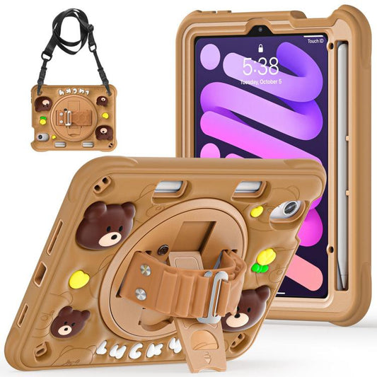 For iPad mini 2024 / mini 6 Bear Rotation Kickstand Silicone Hybrid PC Tablet Case(Brown) - iPad mini 2024 Cases by buy2fix | Online Shopping UK | buy2fix