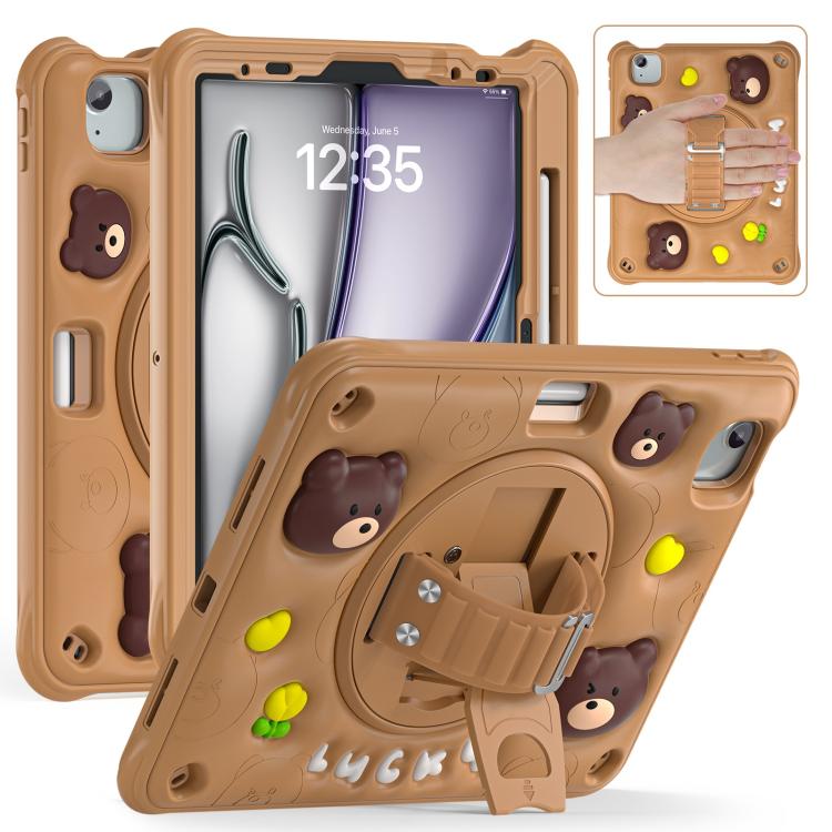 For iPad Air 11 2025 / 2024 / Pro 11 2022 Bear Rotation Kickstand Silicone Hybrid PC Tablet Case(Brown) - iPad Air 11 2025 / 2024 Cases by buy2fix | Online Shopping UK | buy2fix