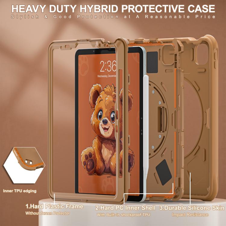 For iPad Air 11 2025 / 2024 / Pro 11 2022 Bear Rotation Kickstand Silicone Hybrid PC Tablet Case(Brown) - iPad Air 11 2025 / 2024 Cases by buy2fix | Online Shopping UK | buy2fix