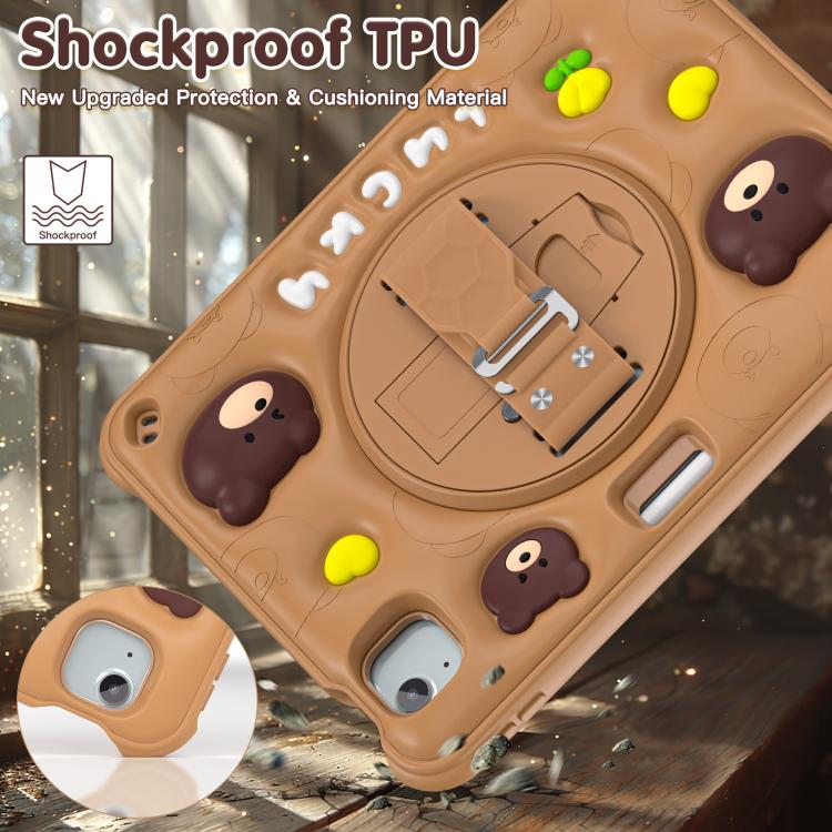 For iPad Air 11 2025 / 2024 / Pro 11 2022 Bear Rotation Kickstand Silicone Hybrid PC Tablet Case(Brown) - iPad Air 11 2025 / 2024 Cases by buy2fix | Online Shopping UK | buy2fix