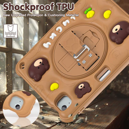 For iPad Air 11 2025 / 2024 / Pro 11 2022 Bear Rotation Kickstand Silicone Hybrid PC Tablet Case(Brown) - iPad Air 11 2025 / 2024 Cases by buy2fix | Online Shopping UK | buy2fix