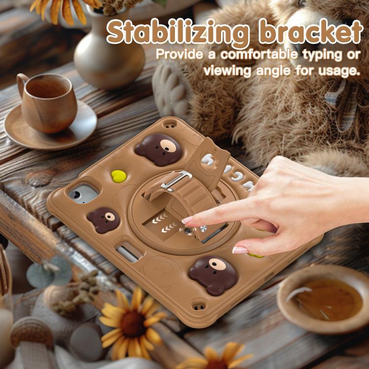 For iPad Air 11 2025 / 2024 / Pro 11 2022 Bear Rotation Kickstand Silicone Hybrid PC Tablet Case(Brown) - iPad Air 11 2025 / 2024 Cases by buy2fix | Online Shopping UK | buy2fix