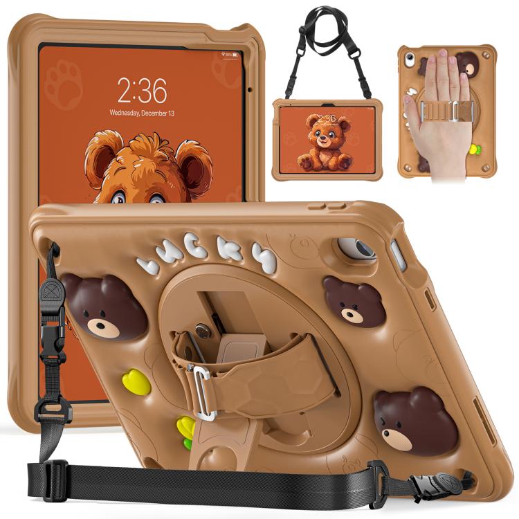 For iPad 2025 / 2022 Bear Rotation Kickstand Silicone Hybrid PC Tablet Case(Brown) - iPad 2025 / 2022 Cases by buy2fix | Online Shopping UK | buy2fix