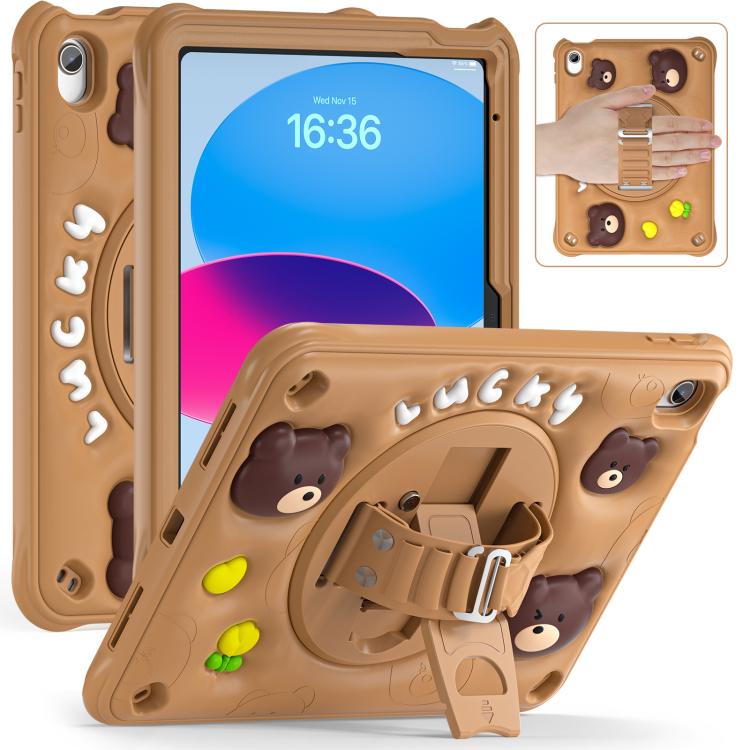 For iPad 2025 / 2022 Bear Rotation Kickstand Silicone Hybrid PC Tablet Case(Brown) - iPad 2025 / 2022 Cases by buy2fix | Online Shopping UK | buy2fix