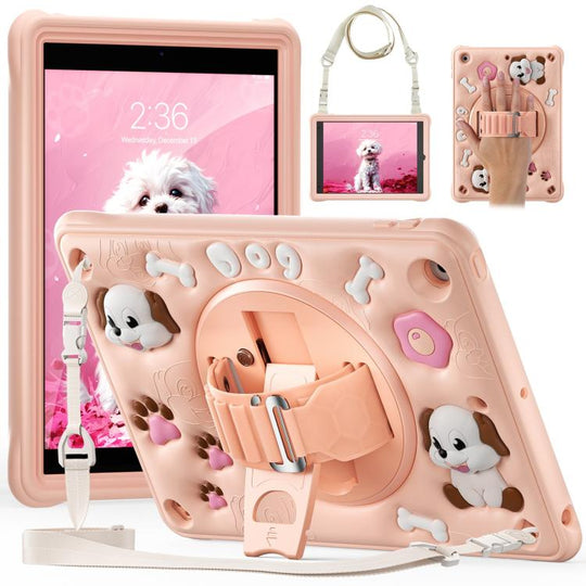For iPad 10.2 2021 / 2020 / 2019 Dog Rotation Kickstand Silicone Hybrid PC Tablet Case(Pink)
