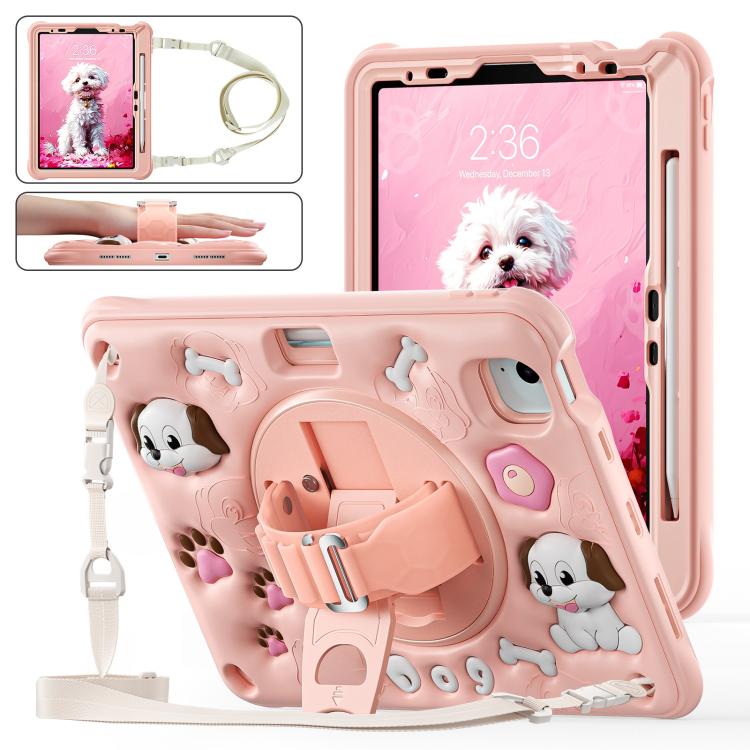 For iPad Air 11 2025 / 2024 / Pro 11 2022 Dog Rotation Kickstand Silicone Hybrid PC Tablet Case(Pink) - iPad Air 11 2025 / 2024 Cases by buy2fix | Online Shopping UK | buy2fix