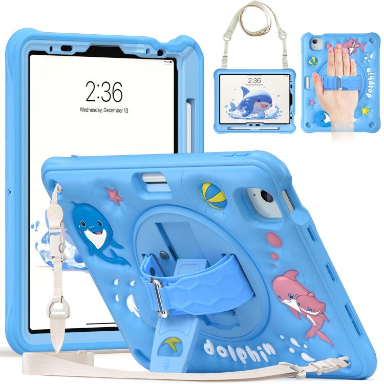 For iPad Air 11 2025 / 2024 / Pro 11 2022 Dolphin Rotation Kickstand Silicone Hybrid PC Tablet Case(Blue) - iPad Air 11 2025 / 2024 Cases by buy2fix | Online Shopping UK | buy2fix