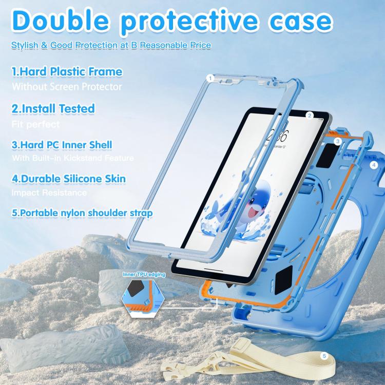 For iPad Air 11 2025 / 2024 / Pro 11 2022 Dolphin Rotation Kickstand Silicone Hybrid PC Tablet Case(Blue) - iPad Air 11 2025 / 2024 Cases by buy2fix | Online Shopping UK | buy2fix