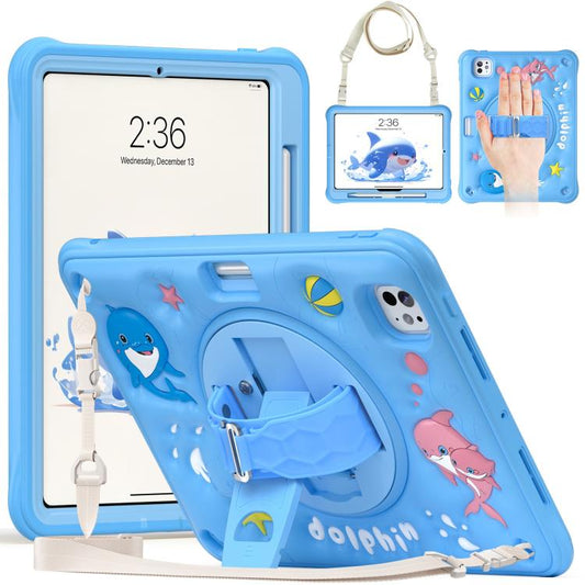 For iPad Pro 11 2024 Dolphin Rotation Kickstand Silicone Hybrid PC Tablet Case(Blue) - iPad Pro 11 2024 Cases by buy2fix | Online Shopping UK | buy2fix