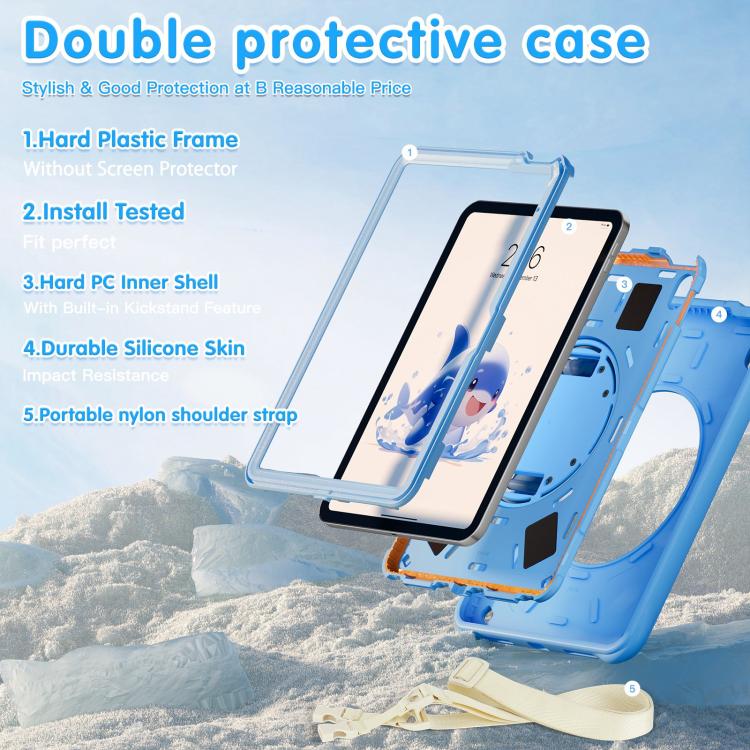 For iPad 2025 / 2022 Dolphin Rotation Kickstand Silicone Hybrid PC Tablet Case(Blue) - iPad 2025 / 2022 Cases by buy2fix | Online Shopping UK | buy2fix