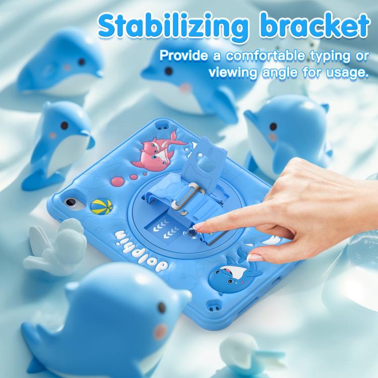 For iPad 2025 / 2022 Dolphin Rotation Kickstand Silicone Hybrid PC Tablet Case(Blue) - iPad 2025 / 2022 Cases by buy2fix | Online Shopping UK | buy2fix