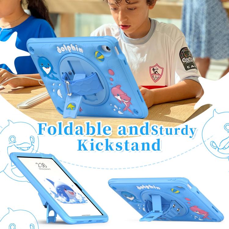 For iPad 2025 / 2022 Dolphin Rotation Kickstand Silicone Hybrid PC Tablet Case(Blue) - iPad 2025 / 2022 Cases by buy2fix | Online Shopping UK | buy2fix