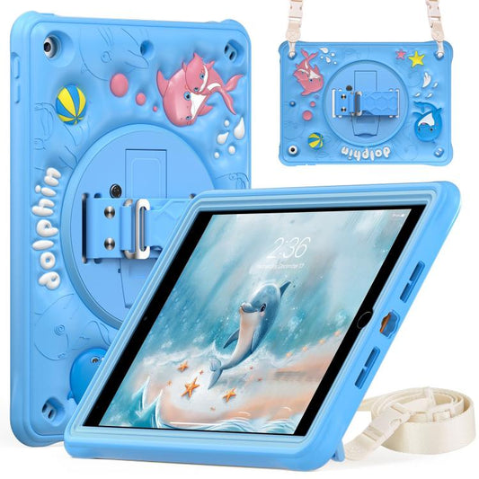 For iPad 10.2 2021 / 2020 / 2019 Dolphin Rotation Kickstand Silicone Hybrid PC Tablet Case(Blue) - iPad 10.2 Cases by buy2fix | Online Shopping UK | buy2fix