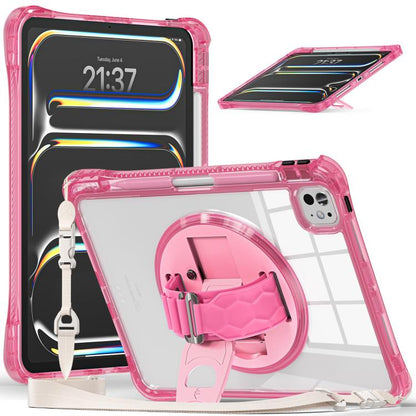 For iPad Pro 13 2024 Rotation Grip Holder TPU Hybrid Clear PC Tablet Case(Red Rose) - iPad Pro 13 2024 Cases by buy2fix | Online Shopping UK | buy2fix