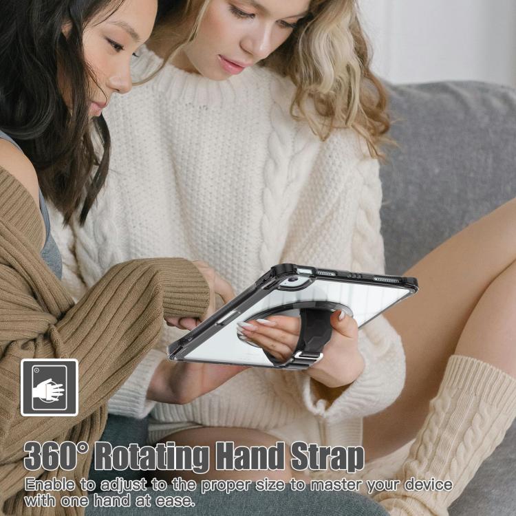 For iPad Air 13 2024 / 2025 Rotation Grip Holder TPU Hybrid Clear PC Tablet Case(Black) - iPad Air 13 2025 / 2024 Cases by buy2fix | Online Shopping UK | buy2fix