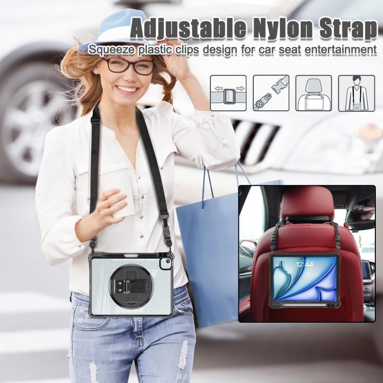 For iPad Air 13 2024 / 2025 Rotation Grip Holder TPU Hybrid Clear PC Tablet Case(Black) - iPad Air 13 2025 / 2024 Cases by buy2fix | Online Shopping UK | buy2fix