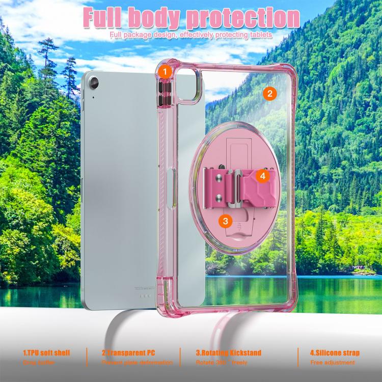 For iPad Air 13 2024 / 2025 Rotation Grip Holder TPU Hybrid Clear PC Tablet Case(Red Rose) - iPad Air 13 2025 / 2024 Cases by buy2fix | Online Shopping UK | buy2fix