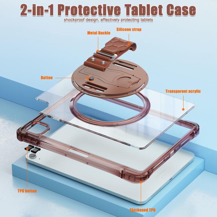 For iPad Air 13 2024 / 2025 Rotation Grip Holder TPU Hybrid Clear PC Tablet Case(Chocolate) - iPad Air 13 2025 / 2024 Cases by buy2fix | Online Shopping UK | buy2fix