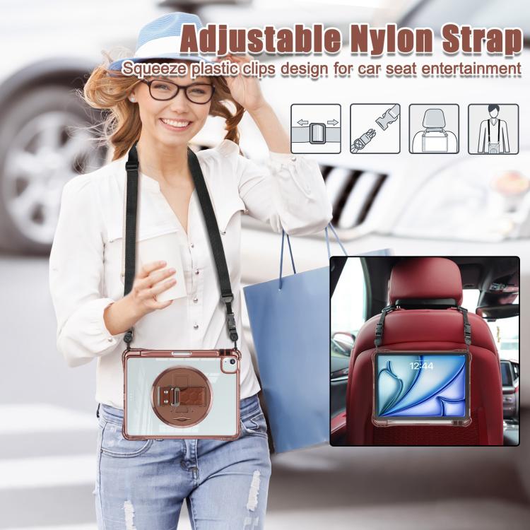 For iPad Air 13 2024 / 2025 Rotation Grip Holder TPU Hybrid Clear PC Tablet Case(Chocolate) - iPad Air 13 2025 / 2024 Cases by buy2fix | Online Shopping UK | buy2fix