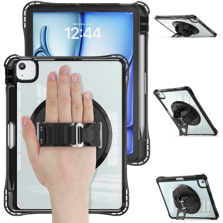 For iPad Air 11 2025 / 2024 / Pro 11 2022 Rotation Grip Holder TPU Hybrid Clear PC Tablet Case(Black) - iPad Air 11 2025 / 2024 Cases by buy2fix | Online Shopping UK | buy2fix