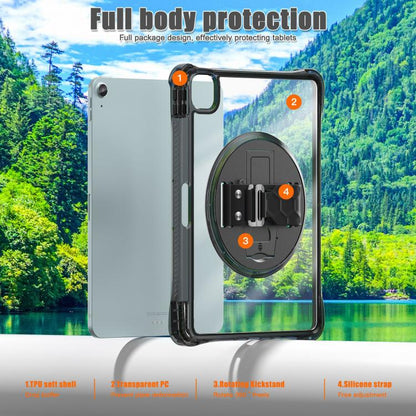 For iPad Air 11 2025 / 2024 / Pro 11 2022 Rotation Grip Holder TPU Hybrid Clear PC Tablet Case(Black) - iPad Air 11 2025 / 2024 Cases by buy2fix | Online Shopping UK | buy2fix
