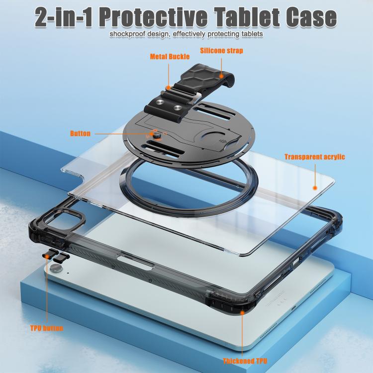 For iPad Air 11 2025 / 2024 / Pro 11 2022 Rotation Grip Holder TPU Hybrid Clear PC Tablet Case(Black) - iPad Air 11 2025 / 2024 Cases by buy2fix | Online Shopping UK | buy2fix