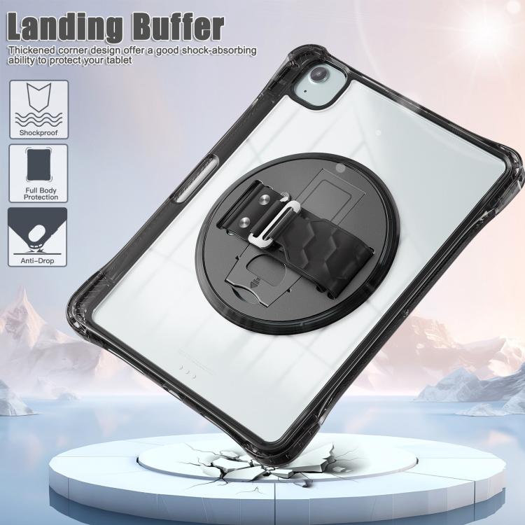 For iPad Air 11 2025 / 2024 / Pro 11 2022 Rotation Grip Holder TPU Hybrid Clear PC Tablet Case(Black) - iPad Air 11 2025 / 2024 Cases by buy2fix | Online Shopping UK | buy2fix