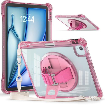 For iPad Air 11 2025 / 2024 / Pro 11 2022 Rotation Grip Holder TPU Hybrid Clear PC Tablet Case(Red Rose) - iPad Air 11 2025 / 2024 Cases by buy2fix | Online Shopping UK | buy2fix