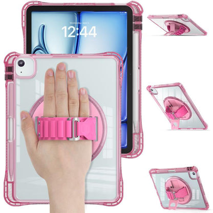 For iPad Air 11 2025 / 2024 / Pro 11 2022 Rotation Grip Holder TPU Hybrid Clear PC Tablet Case(Red Rose) - iPad Air 11 2025 / 2024 Cases by buy2fix | Online Shopping UK | buy2fix