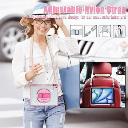 For iPad Air 11 2025 / 2024 / Pro 11 2022 Rotation Grip Holder TPU Hybrid Clear PC Tablet Case(Red Rose) - iPad Air 11 2025 / 2024 Cases by buy2fix | Online Shopping UK | buy2fix