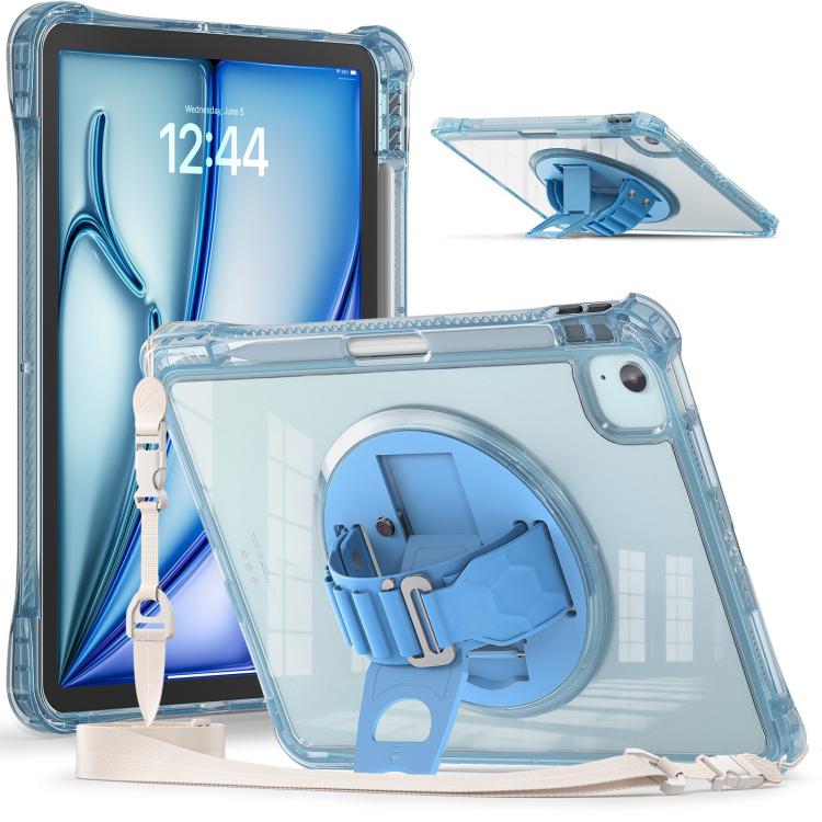 For iPad Air 11 2025 / 2024 / Pro 11 2022 Rotation Grip Holder TPU Hybrid Clear PC Tablet Case(Light Blue) - iPad Air 11 2025 / 2024 Cases by buy2fix | Online Shopping UK | buy2fix