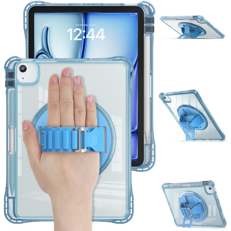For iPad Air 11 2025 / 2024 / Pro 11 2022 Rotation Grip Holder TPU Hybrid Clear PC Tablet Case(Light Blue) - iPad Air 11 2025 / 2024 Cases by buy2fix | Online Shopping UK | buy2fix