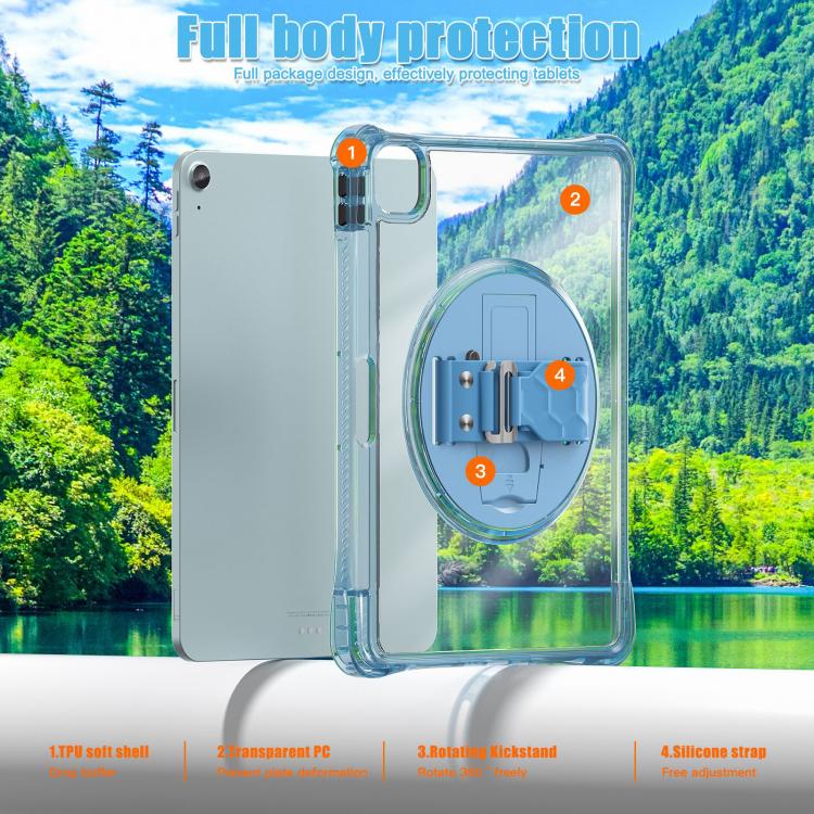 For iPad Air 11 2025 / 2024 / Pro 11 2022 Rotation Grip Holder TPU Hybrid Clear PC Tablet Case(Light Blue) - iPad Air 11 2025 / 2024 Cases by buy2fix | Online Shopping UK | buy2fix