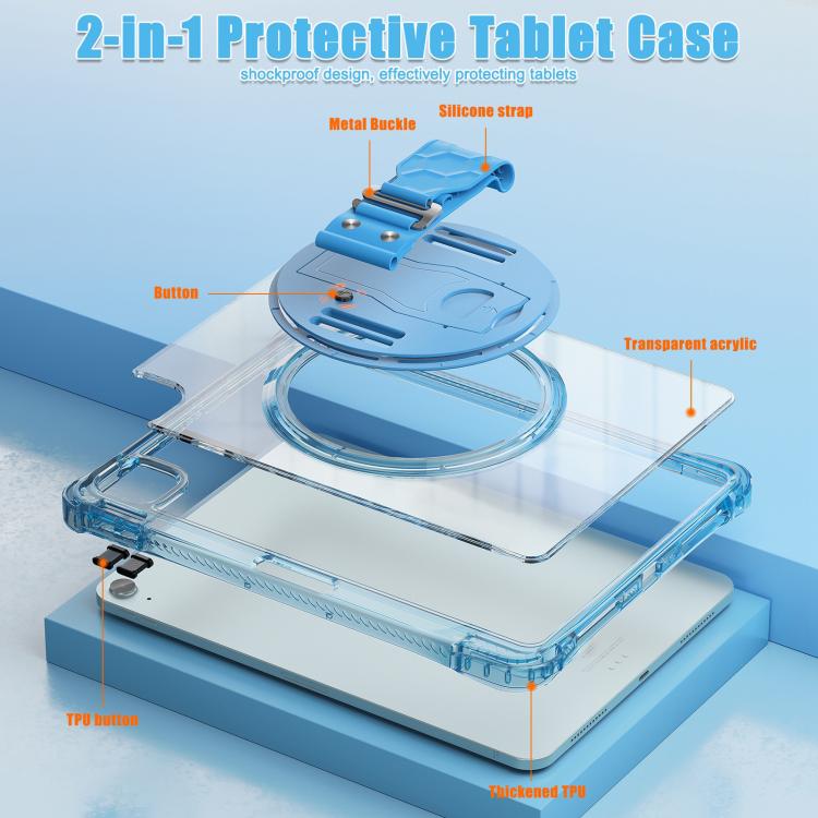 For iPad Air 11 2025 / 2024 / Pro 11 2022 Rotation Grip Holder TPU Hybrid Clear PC Tablet Case(Light Blue) - iPad Air 11 2025 / 2024 Cases by buy2fix | Online Shopping UK | buy2fix
