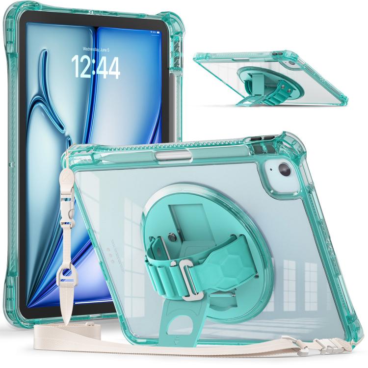 For iPad Air 11 2025 / 2024 / Pro 11 2022 Rotation Grip Holder TPU Hybrid Clear PC Tablet Case(Light Green) - iPad Air 11 2025 / 2024 Cases by buy2fix | Online Shopping UK | buy2fix