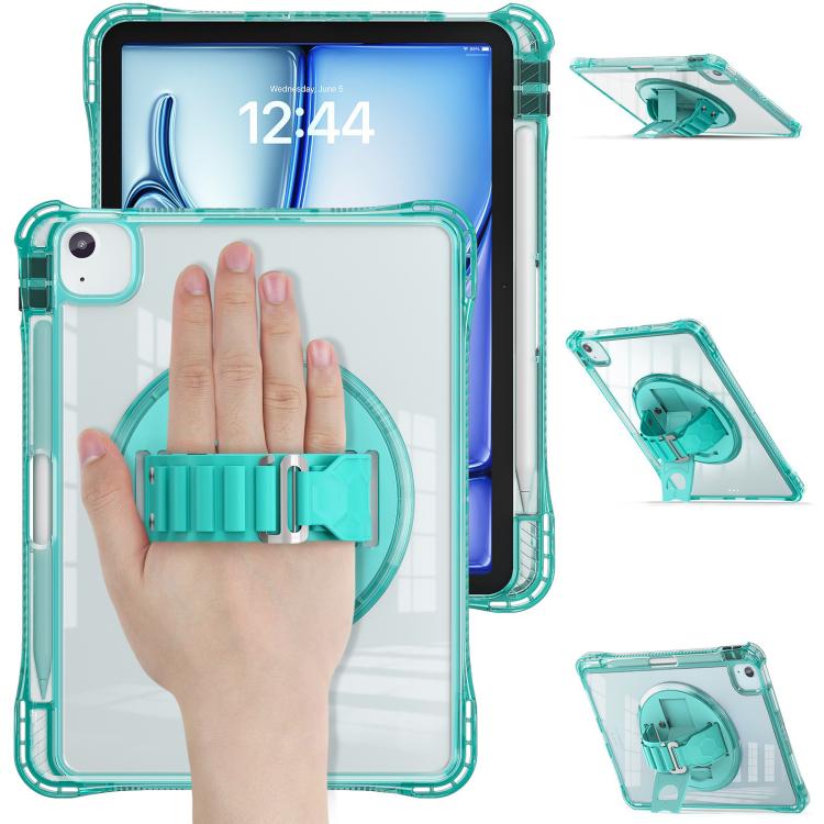 For iPad Air 11 2025 / 2024 / Pro 11 2022 Rotation Grip Holder TPU Hybrid Clear PC Tablet Case(Light Green) - iPad Air 11 2025 / 2024 Cases by buy2fix | Online Shopping UK | buy2fix