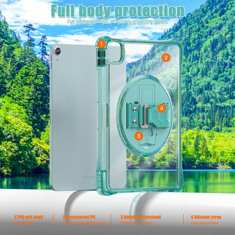 For iPad Air 11 2025 / 2024 / Pro 11 2022 Rotation Grip Holder TPU Hybrid Clear PC Tablet Case(Light Green) - iPad Air 11 2025 / 2024 Cases by buy2fix | Online Shopping UK | buy2fix