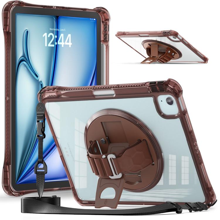 For iPad Air 11 2025 / 2024 / Pro 11 2022 Rotation Grip Holder TPU Hybrid Clear PC Tablet Case(Chocolate) - iPad Air 11 2025 / 2024 Cases by buy2fix | Online Shopping UK | buy2fix
