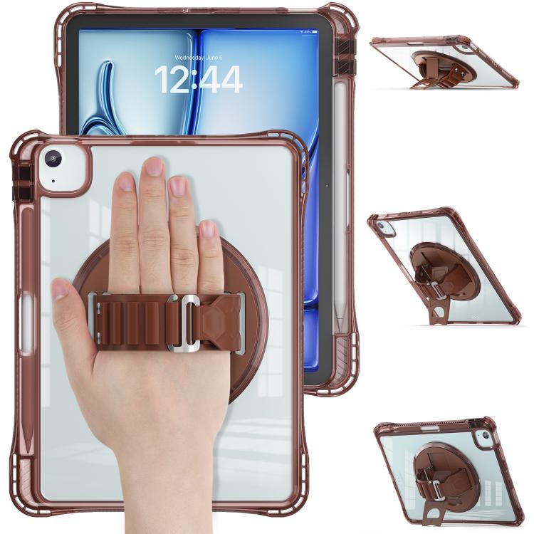 For iPad Air 11 2025 / 2024 / Pro 11 2022 Rotation Grip Holder TPU Hybrid Clear PC Tablet Case(Chocolate) - iPad Air 11 2025 / 2024 Cases by buy2fix | Online Shopping UK | buy2fix