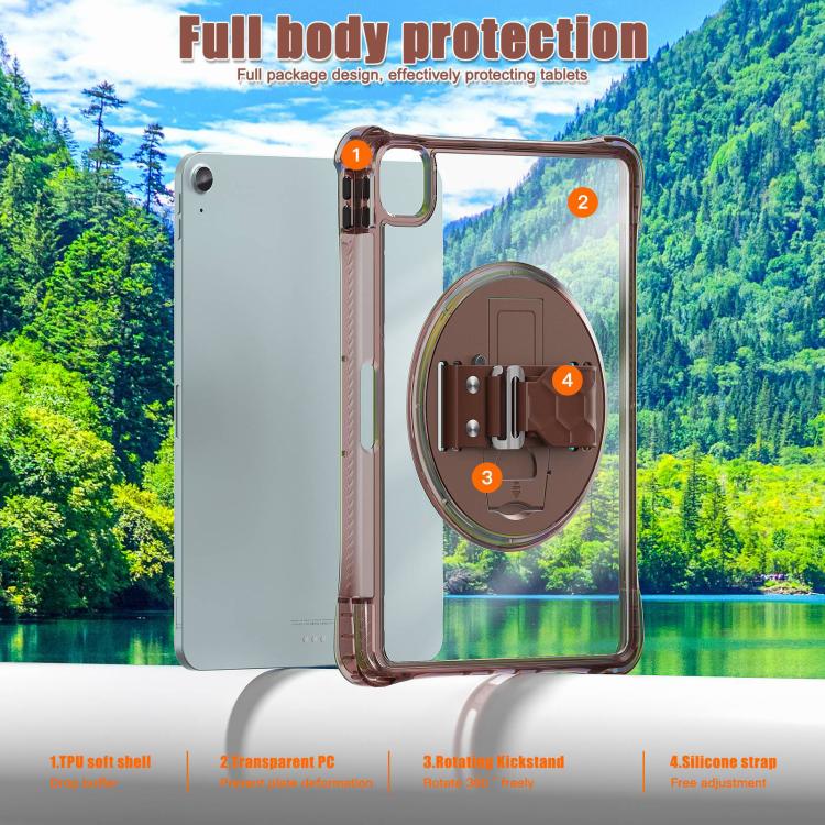 For iPad Air 11 2025 / 2024 / Pro 11 2022 Rotation Grip Holder TPU Hybrid Clear PC Tablet Case(Chocolate) - iPad Air 11 2025 / 2024 Cases by buy2fix | Online Shopping UK | buy2fix
