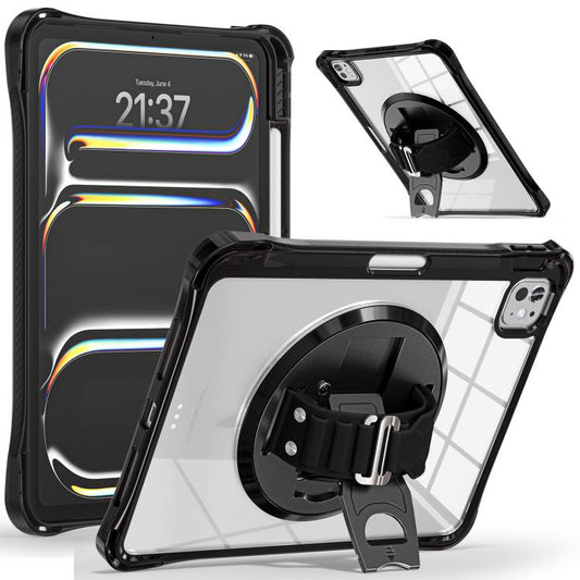 For iPad Pro 11 2024 Rotation Grip Holder TPU Hybrid Clear PC Tablet Case(Black) - iPad Pro 11 2024 Cases by buy2fix | Online Shopping UK | buy2fix