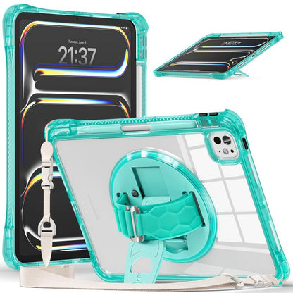 For iPad Pro 11 2024 Rotation Grip Holder TPU Hybrid Clear PC Tablet Case(Light Green) - iPad Pro 11 2024 Cases by buy2fix | Online Shopping UK | buy2fix
