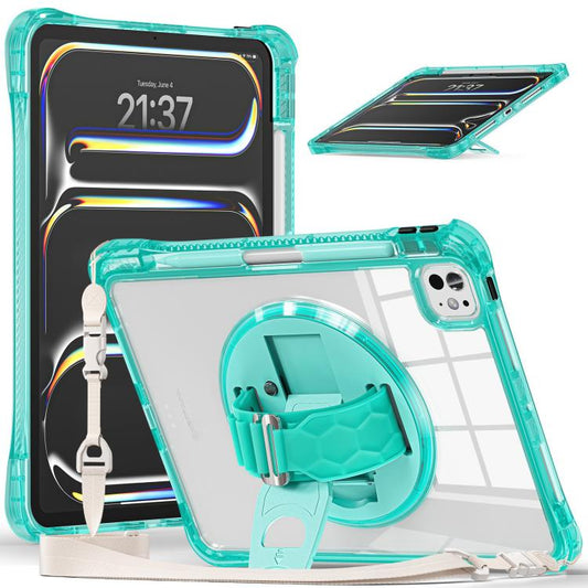 For iPad Pro 11 2024 Rotation Grip Holder TPU Hybrid Clear PC Tablet Case(Light Green) - iPad Pro 11 2024 Cases by buy2fix | Online Shopping UK | buy2fix