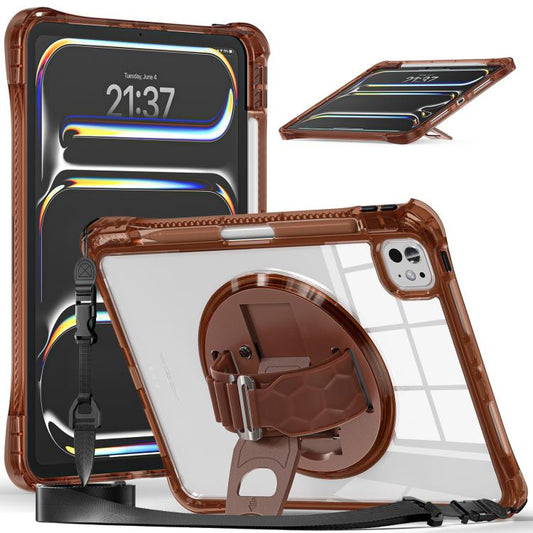 For iPad Pro 11 2024 Rotation Grip Holder TPU Hybrid Clear PC Tablet Case(Chocolate) - iPad Pro 11 2024 Cases by buy2fix | Online Shopping UK | buy2fix